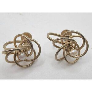 Vintage‎ Earrings Faux Pearl Twist Gold Tone Screw Back
